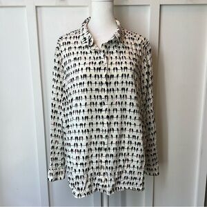 Jane Delancey White Black Red Parrot Bird Long Sleeve Button Down Shirt Women 1X
